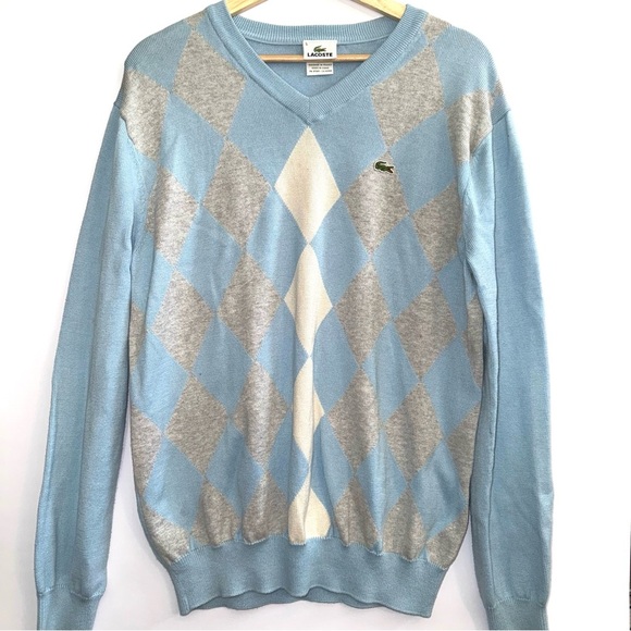 Lacoste Other - Lacoste Argyle Pullover Golf Sweater size 5 or Large Light Blue Gray